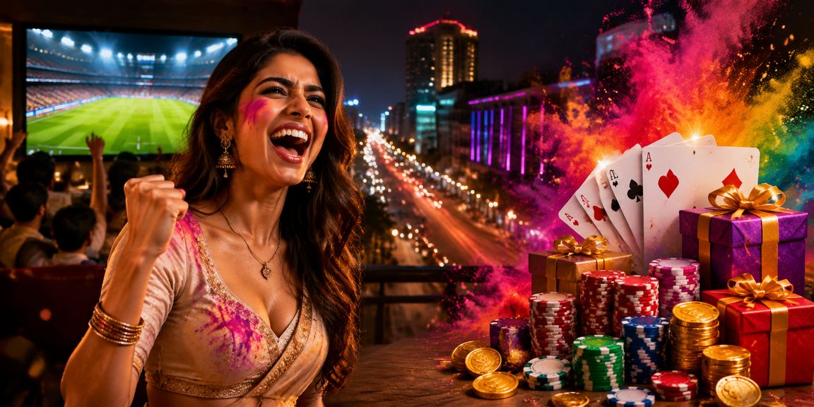 Excited players enjoying online Rummy in Bangalore during Holi festival